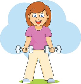 girl exercises with dumbell clipart
