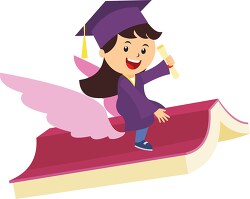 girl flying on book with wings holding degree graduation clipar
