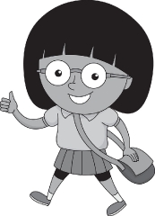 girl going to school with thumbsup back to school gray color cli