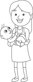 girl holding baby in arms black outline clipart