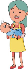 girl holding her baby brother in arms clipart