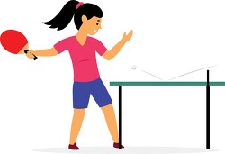 girl holds paddle playing table tennis or ping pong clip art