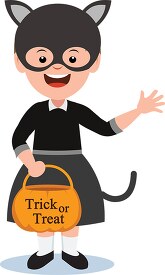 girl in cat costume with trick or treat basket clipart