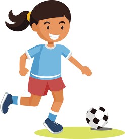 girl kicking a soccer ball with a smile on her face