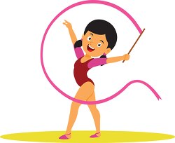 girl performs rhythmic gymnastics using ribbon clipart