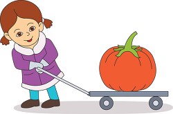 girl pulling wagon with large pumpkin clipart
