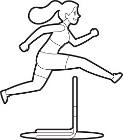 girl races over obstacle in hurdles race outline clipart