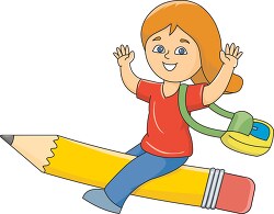 girl riding on pencil back to school 2