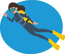 girl scuba diver explores underwate with air tank