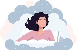 girl sleeping in a bed dreaming surrounded by clouds