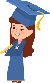 girl wearing cap gown holding graduation diploma