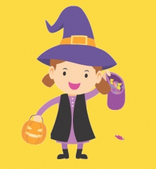 girl wearing halloween costume animated clipart