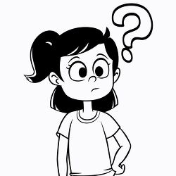 girl with a puzzled and confused expression shown with a large q