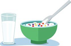 glass of milk bowl of cereal clipart