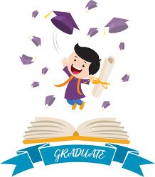 graduate celebrating jumping out of a book clipart