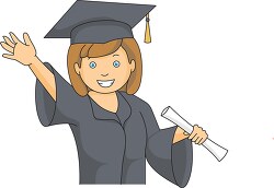 graduate smiling waving with cap gown clipart