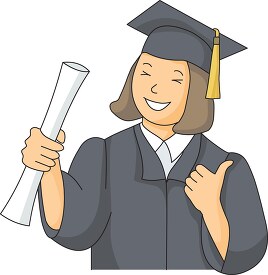 Graduate with diploma and making a thumbs up sign clipart