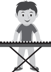 gray color clipart of student playing keyboard school band