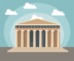 greek temple with columns clouds in backgrounda