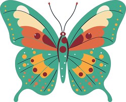green butterfly with orange spots and a red wings clipart