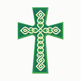 green Celtic cross with intricate knotwork