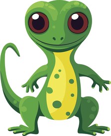 green gecko cartoon with big bright eyes