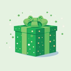 green holiday gift box with a large decorative bow on top