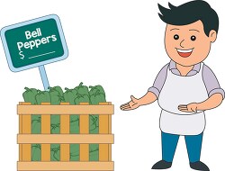 grocer selling vegetable bell peppers clipart