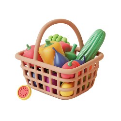 grocery shopping cart with food 3d clay icon