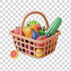 grocery shopping cart with food 3d clay icon transparent png