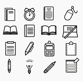 group of assorted black outline school icons