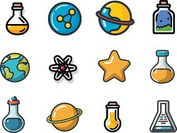 group of assorted science icons for kids