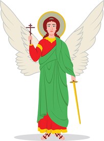 guardian angel holding cross and sword in hand christian clipart