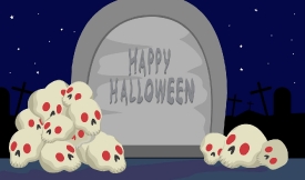 halloween animation skulls near tombstone