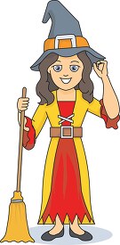 halloween costume witch with broom and hat clipart
