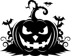 halloween pumpkin silhouette surrounded by bats