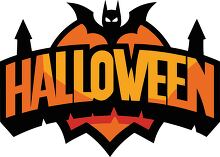 Halloween text with a bat winged design