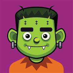 Halloween themed cartoon Frankenstein head with a goofy smile