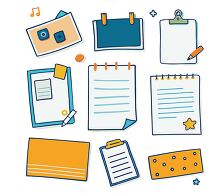 Hand drawn styled note papers and sticky notes clipart