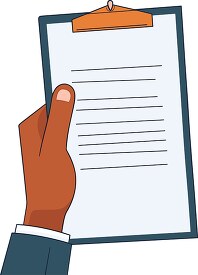 hand holding a clipboard with a document