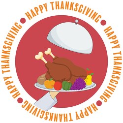hand holding covered turkey dish with happy thanksgiving clipart