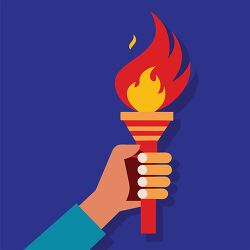 hand holding torch with orange red flame symbol leadership