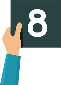 hand holds a sign with number eight