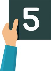 hand holds a sign with number five