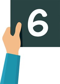 hand holds a sign with number six