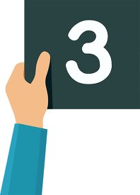 hand holds a sign with number three