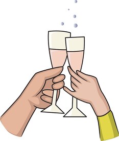 hands holding glasses of champagne symbolizing a toast clipart