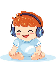 happy baby with a beaming smile enjoying music through child hea