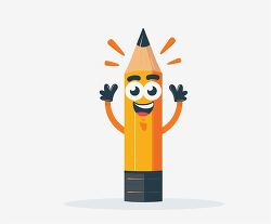happy cartoon yellow pencil with arms raised in excitement clipa