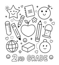 happy cute school icons with text 2nd grade outline printable